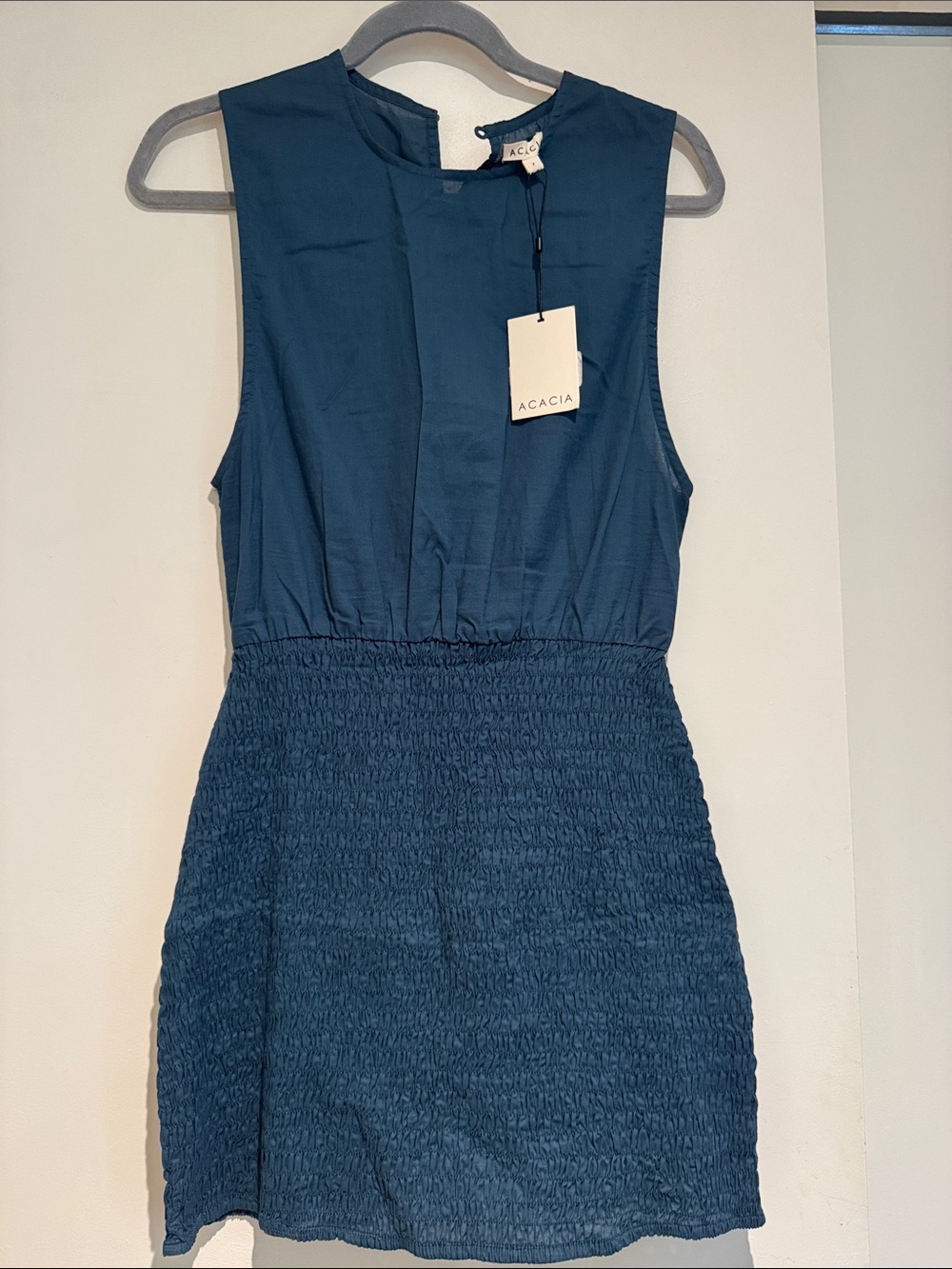 acacia swimwear Teal-Blue Sleeveless Smocked-Waist Mini Dress